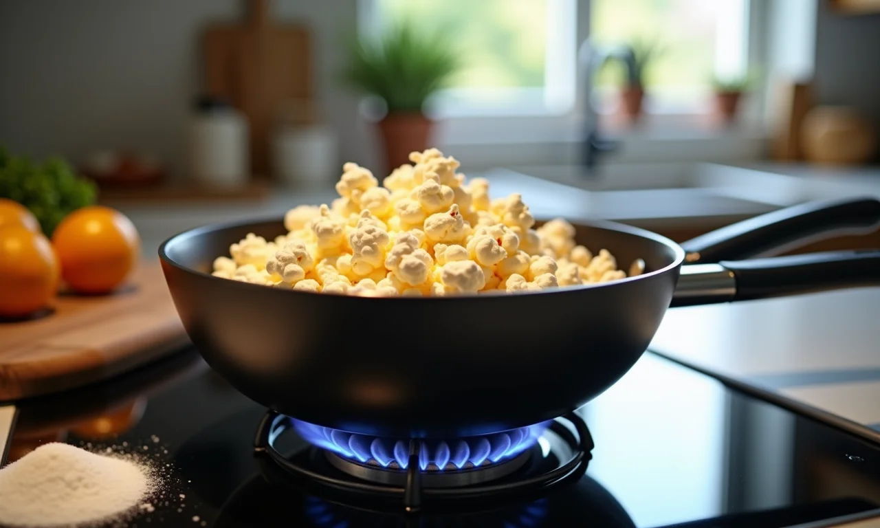 Panela ideal para fazer pipoca doce em fogão a gás.