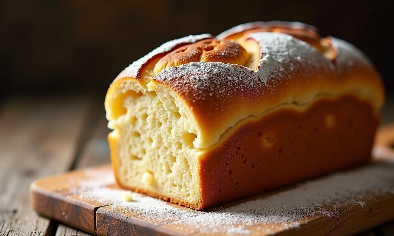 Pão brioche amanteigado e fofo, dourado e apetitoso.