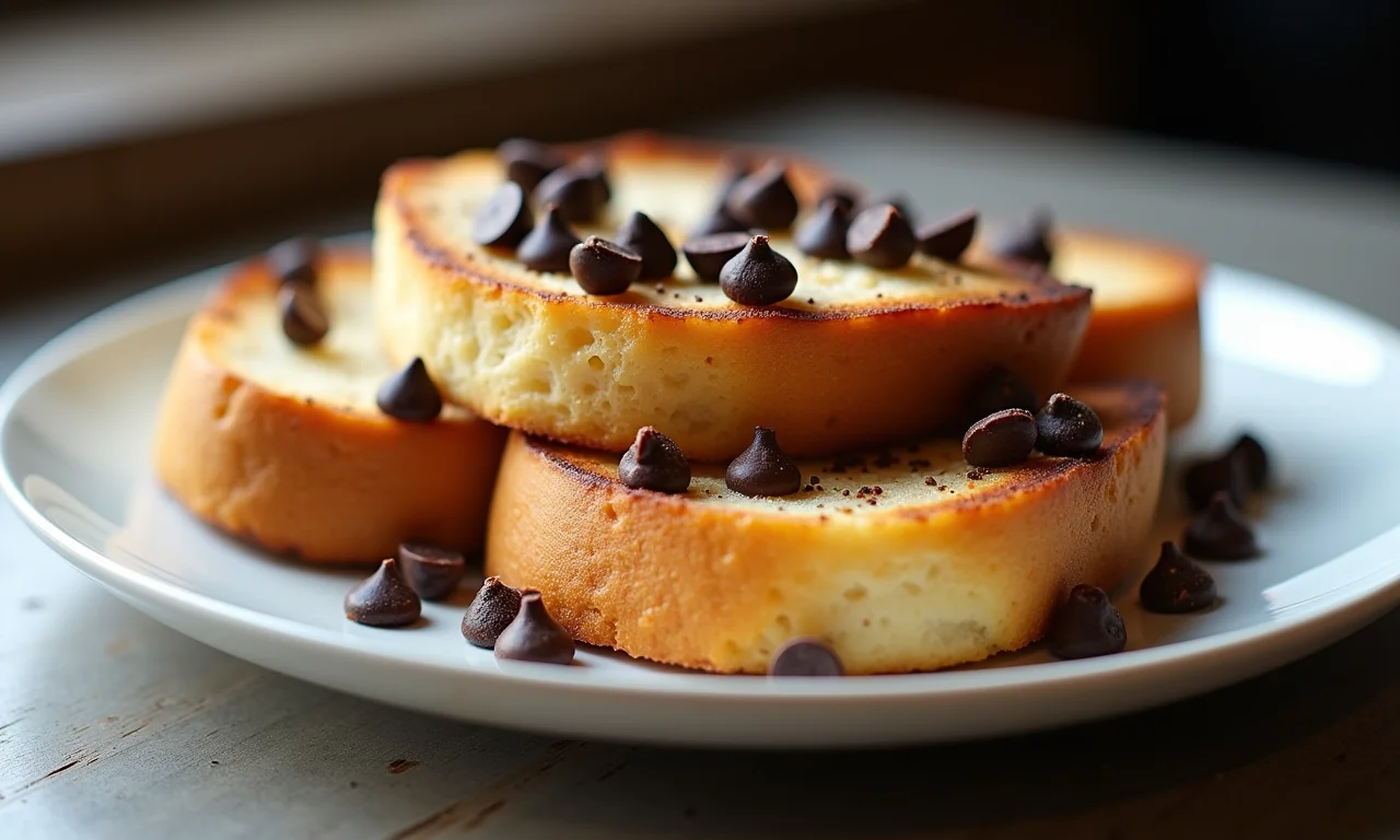 Pão de doce com gotas de chocolate em um prato.