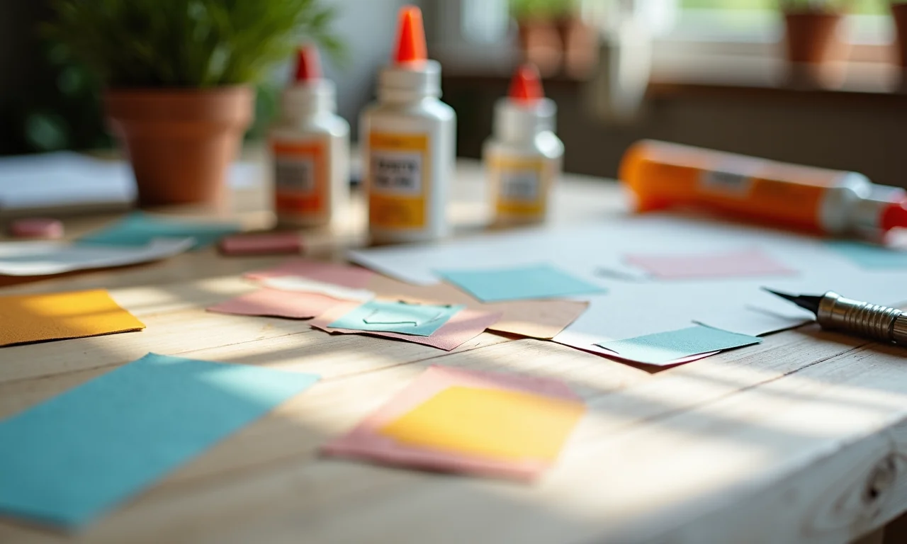 Papéis de decoupage e cola Daiara em mesa de artesanato.
