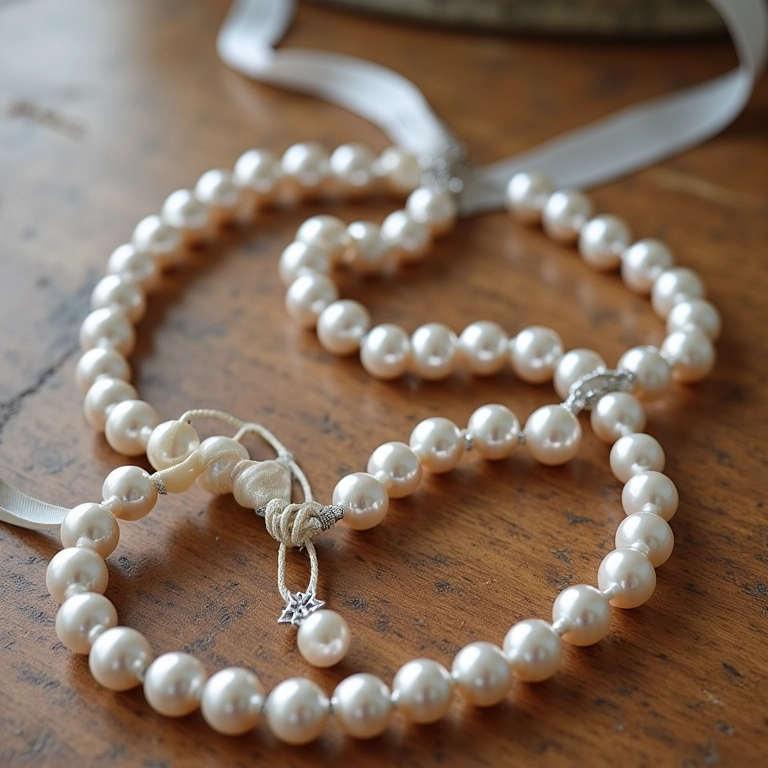 Passo a passo colar de pérola com fita.