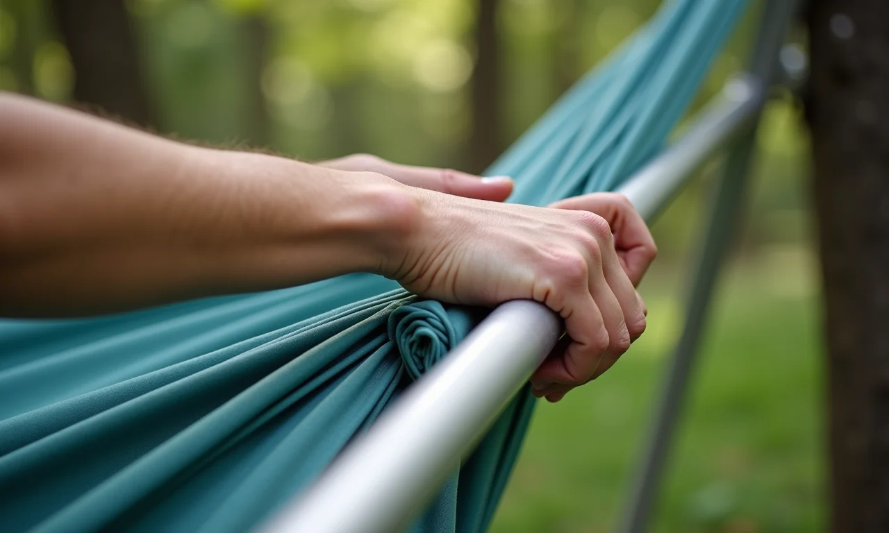 Passo a passo da montagem de um suporte de rede portátil.