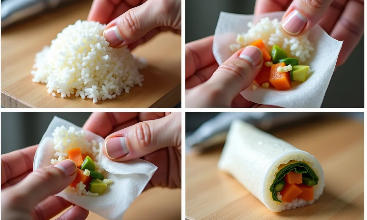 Passo a passo da montagem de um temaki.