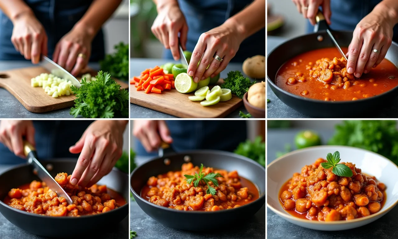 Passo a passo da receita de picadinho de carne com legumes.