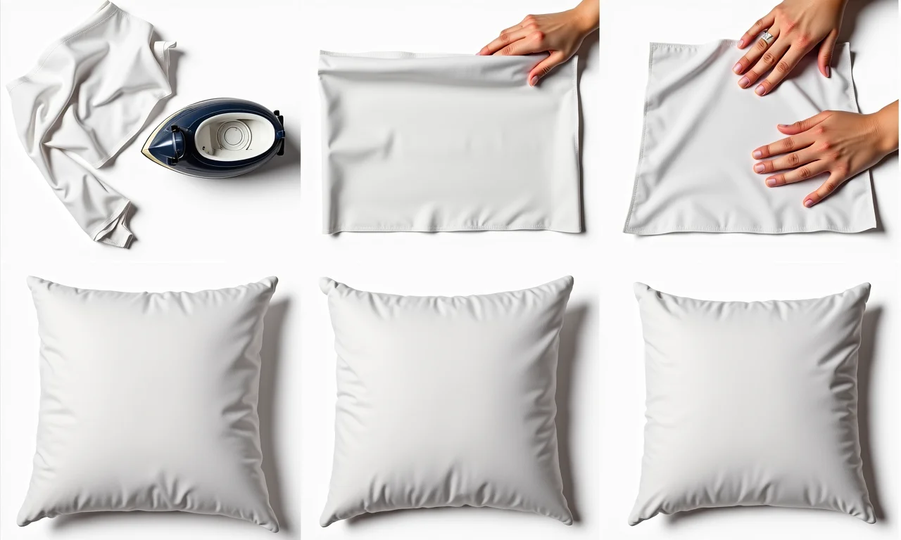 Passo a passo detalhado para costurar fronha: corte, costura, virar e passar.