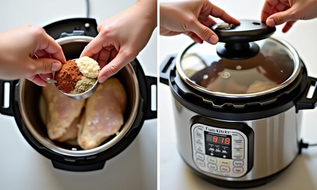 Passo a passo do preparo do frango na panela de pressão.