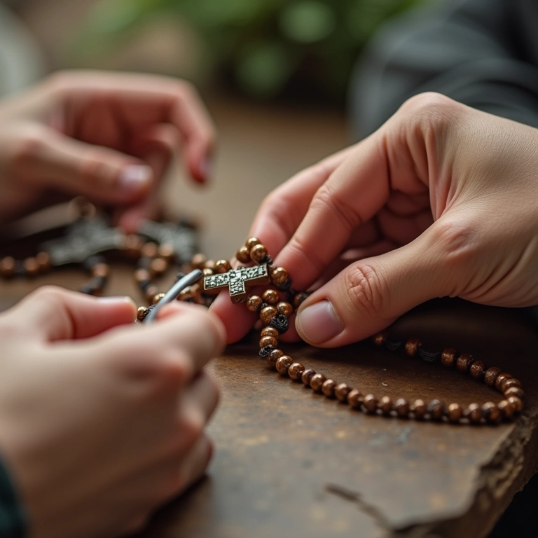Passo a passo para criar mini terços personalizados para Primeira Eucaristia.