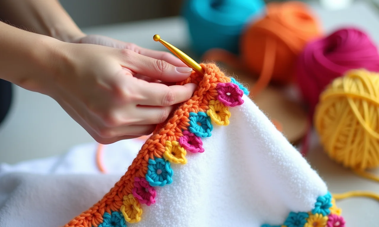 Passo a passo para fazer barrinha de crochê em pano de prato.