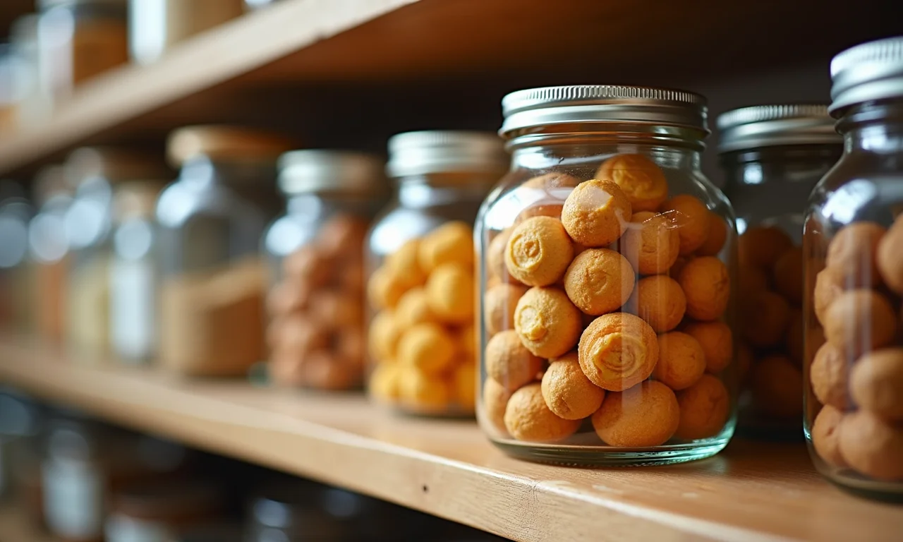 Pé de moleque armazenado em pote de vidro.