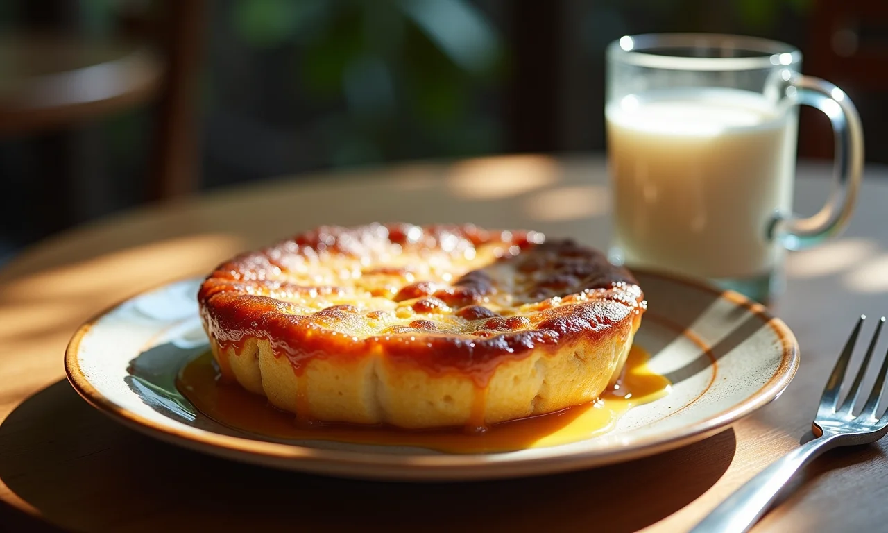 Pé de moleque com café e leite.