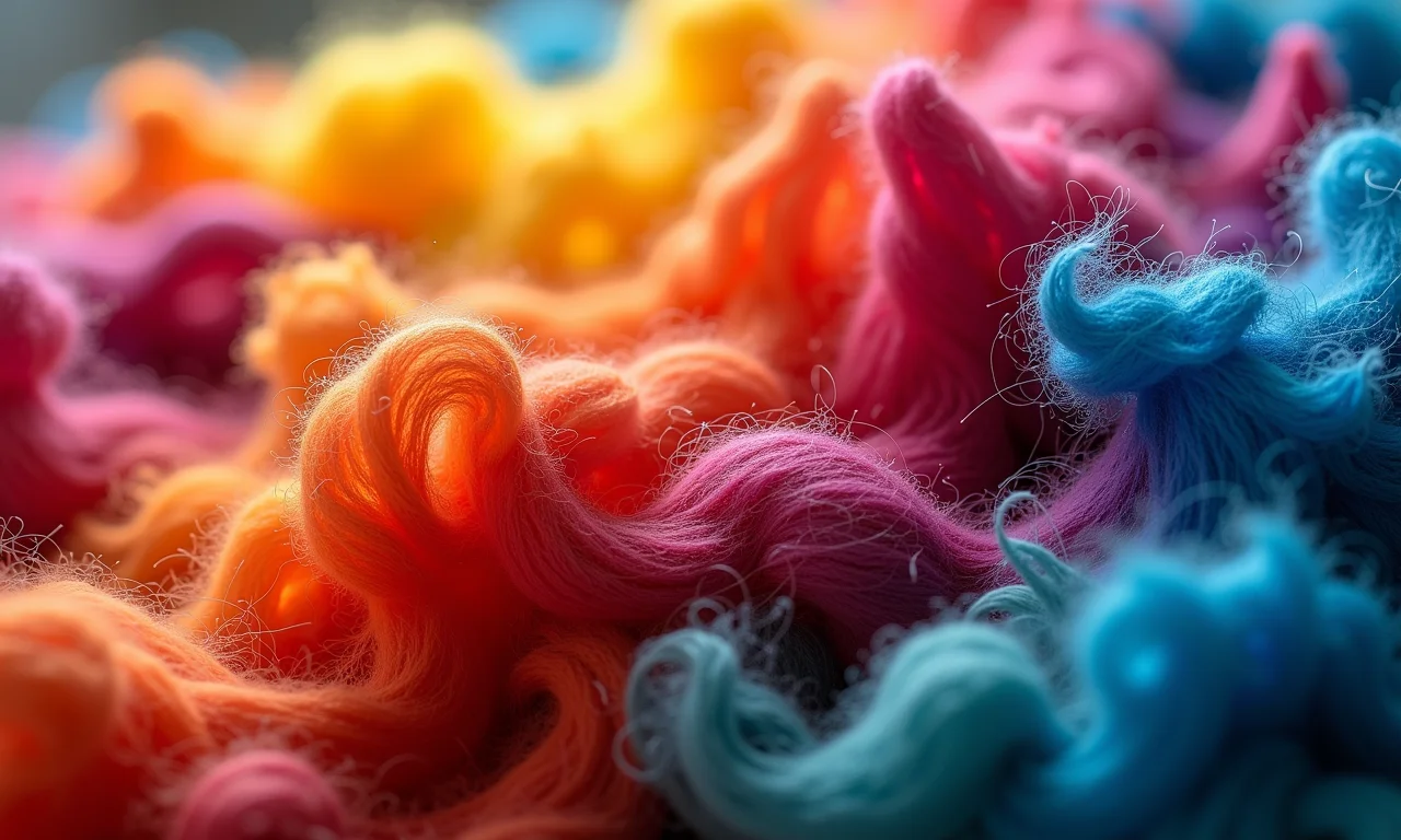 Peça de arte em fibra com cores vibrantes.