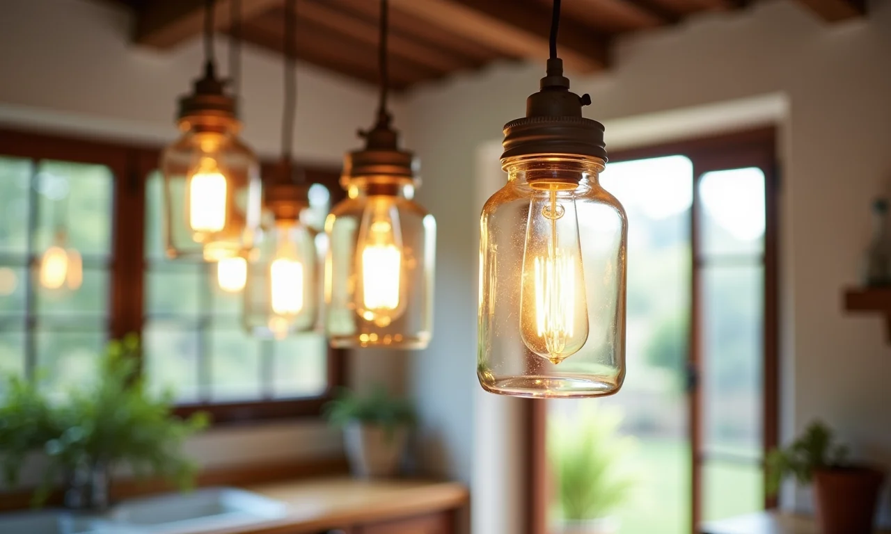 Pendente feito com potes de vidro, luminária delicada e charmosa.