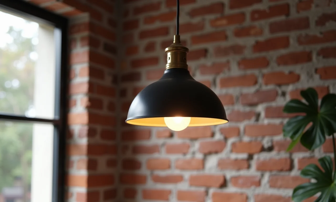 Pendente industrial minimalista em loft com decoração moderna.