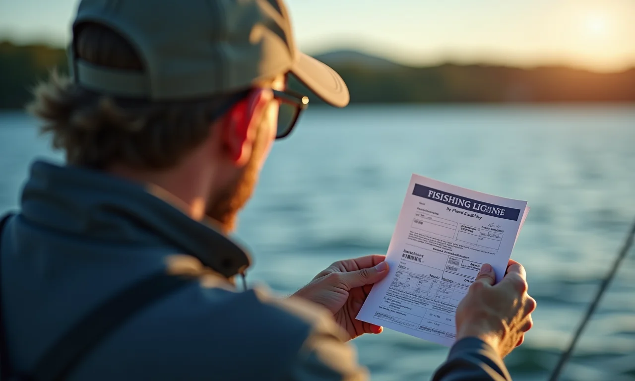 Pescador verificando a validade da carteira de pesca.
