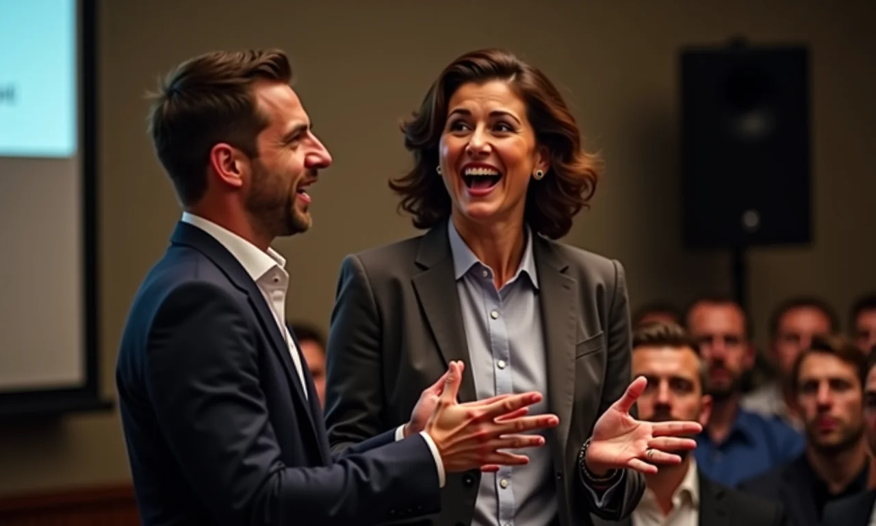 Pessoa apresentando com entusiasmo e paixão.