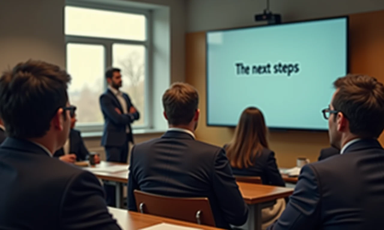 Pessoa definindo os próximos passos em uma apresentação.