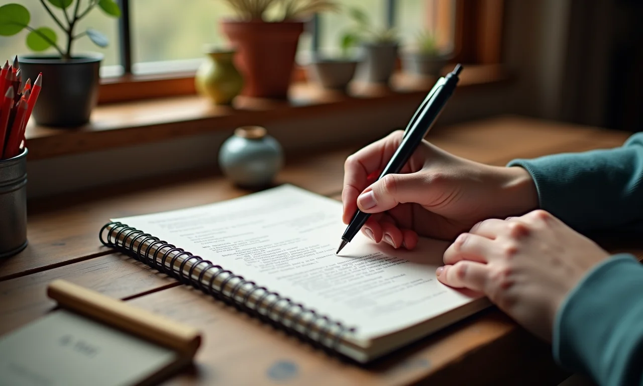 Pessoa escrevendo um roteiro divertido para um show de fantoches.