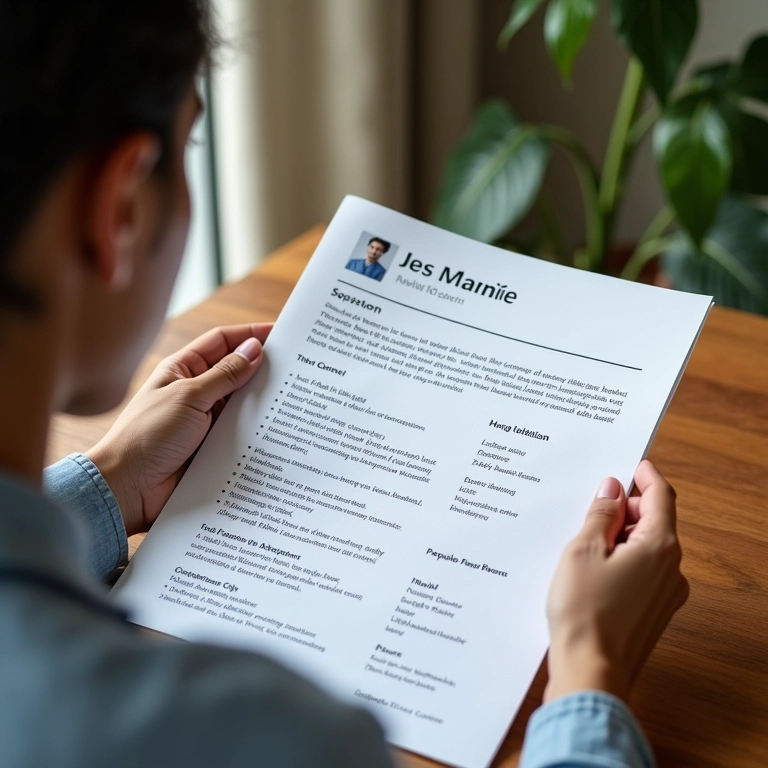 Pessoa revisando um currículo conciso de uma página.