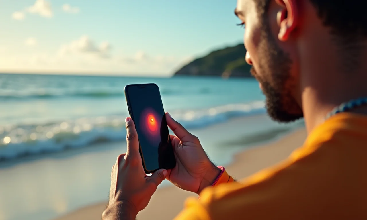 Pessoa verificando a temperatura do celular com sensor infravermelho.