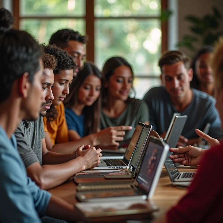 Pessoas interagindo em grupos e páginas do Facebook.