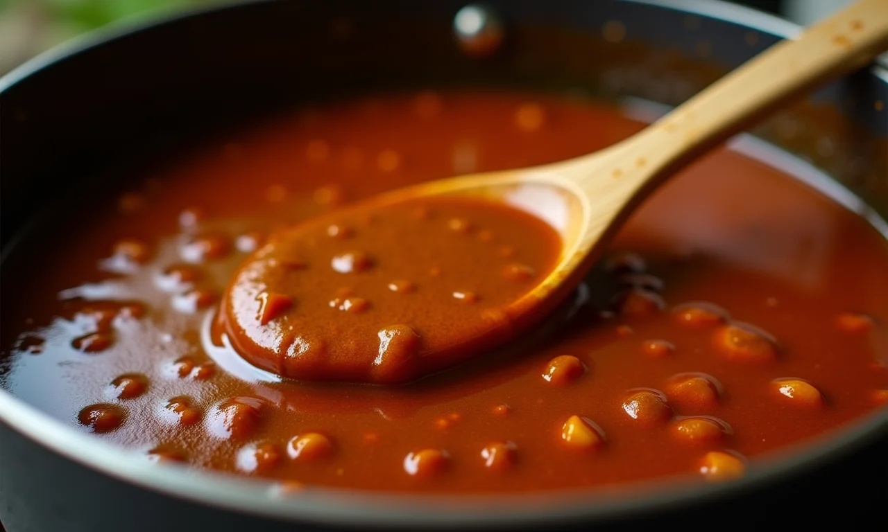 Picadinho engrossando, com caldo rico e apetitoso.