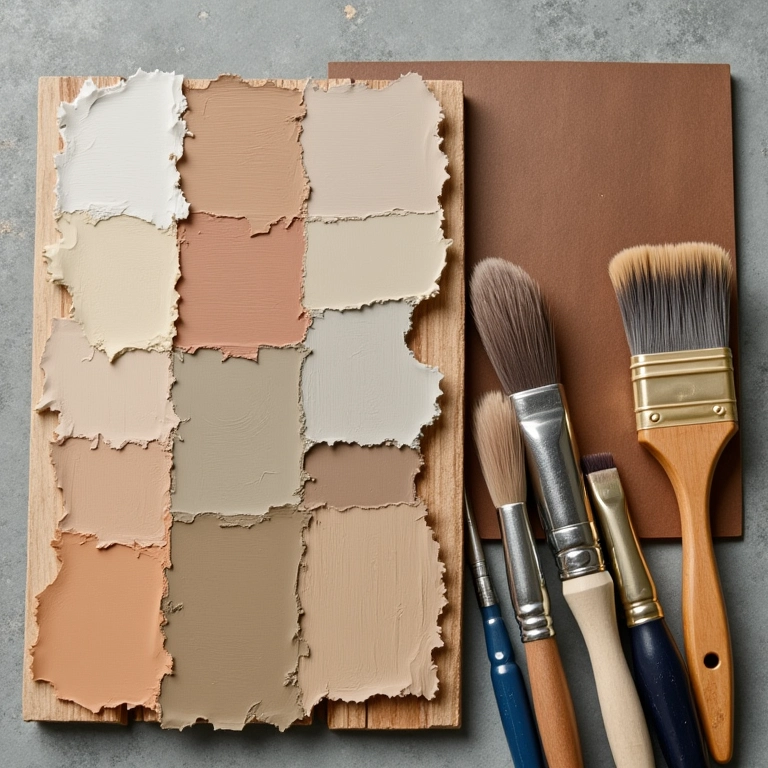 Pincéis com diferentes cores de tinta ao lado de um pallet: escolha a tinta ideal para sua sapateira.