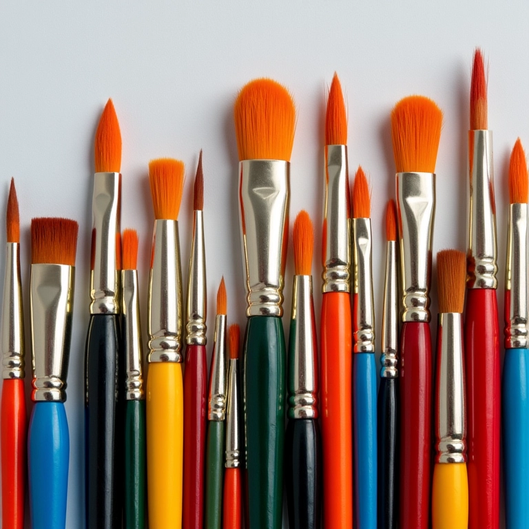 Pincéis de diferentes tamanhos e formatos para pintura.