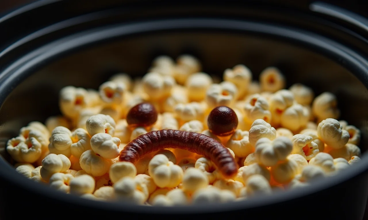 Pipoca queimada no fundo da panela, com emoji triste.