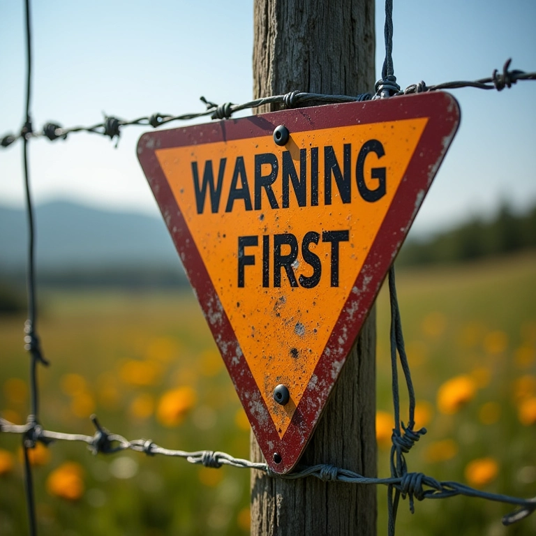 Placa de aviso de segurança em cerca elétrica.