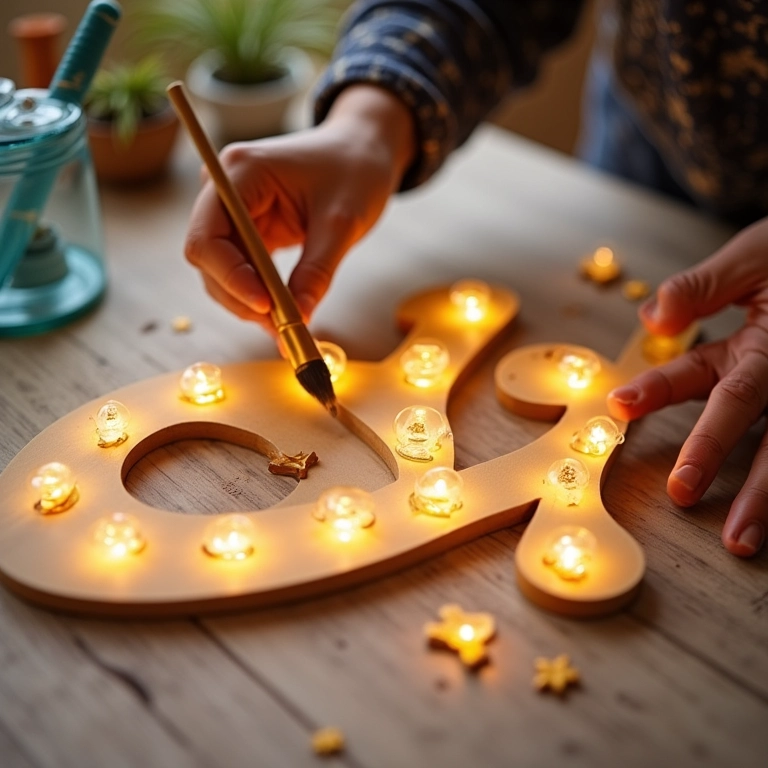 Placa de MDF sendo pintada para letra luminosa.