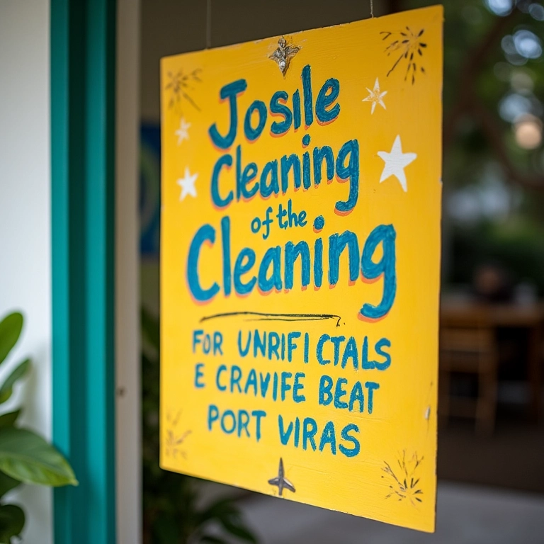 Placa escrita à mão anunciando serviços de limpeza com frases chamativas.