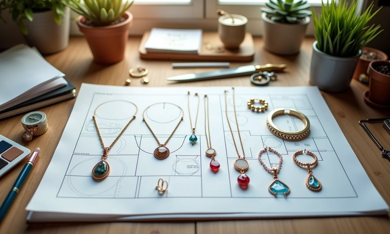 Planejamento do layout de um mostruário de joias.