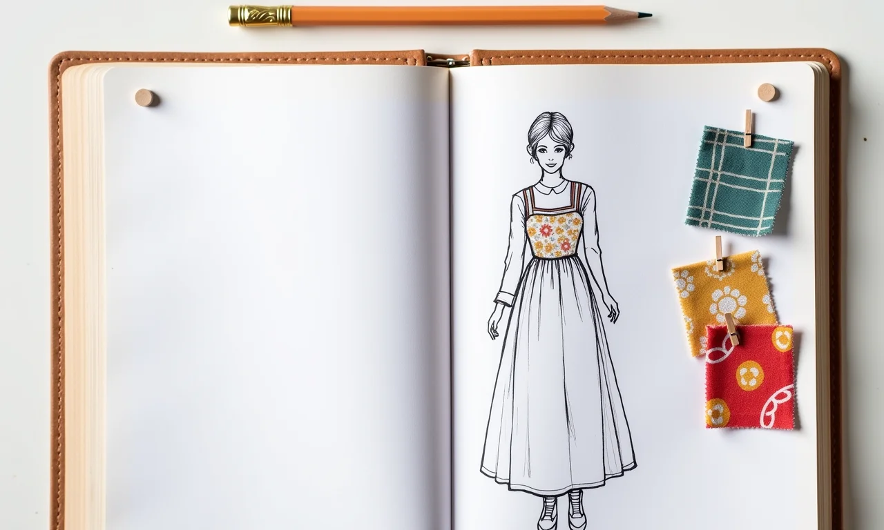 Planejamento e criação de vestido de Festa Junina infantil.