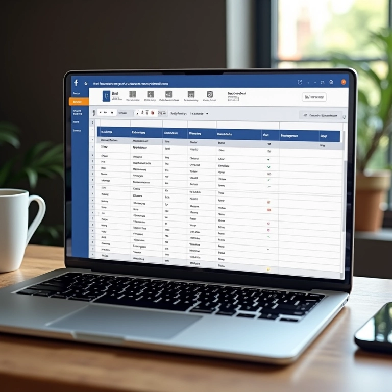 Planilha facilitadora para conta do Facebook no notebook.