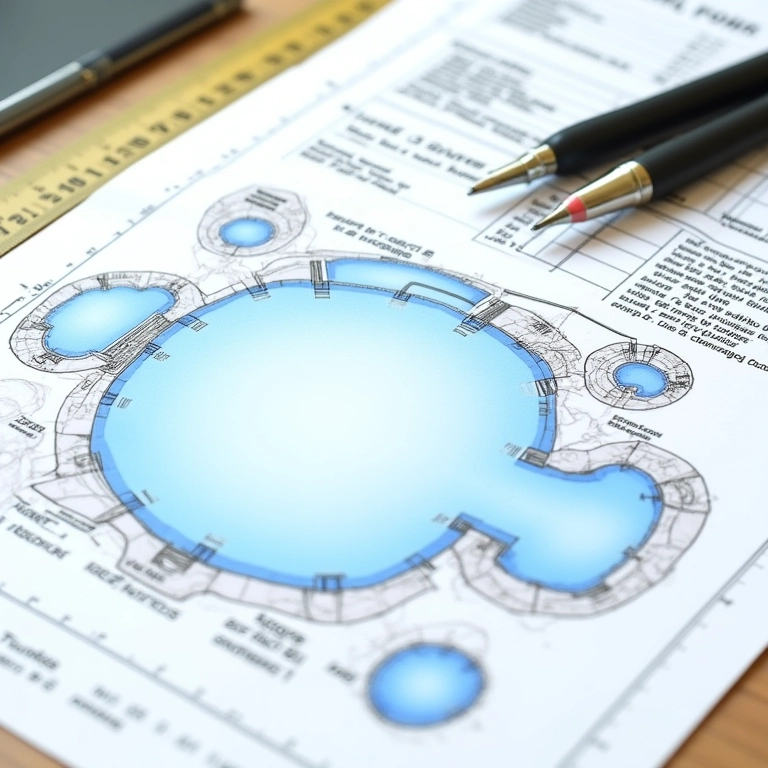 Planta de um lago artificial com diferentes tamanhos e formatos.