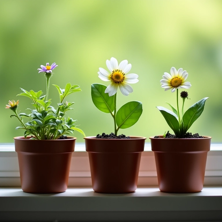 Plantinhas em mini vasos com sementes de flores para lembrancinha de Primeira Eucaristia.