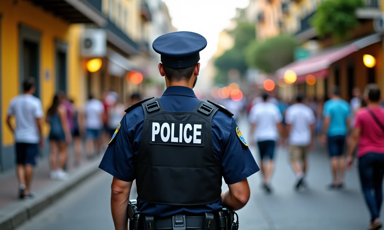 Policial em patrulha nas ruas de uma cidade brasileira.