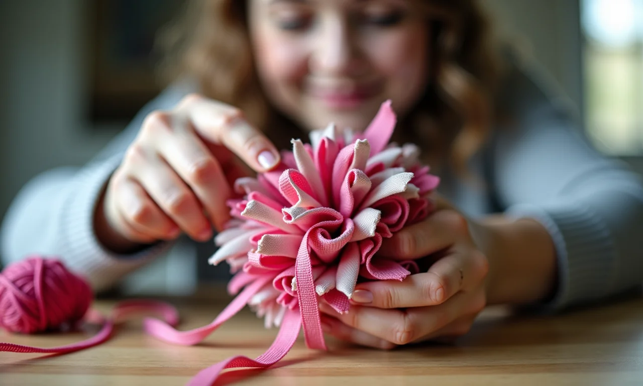 Pompom feito com materiais alternativos.