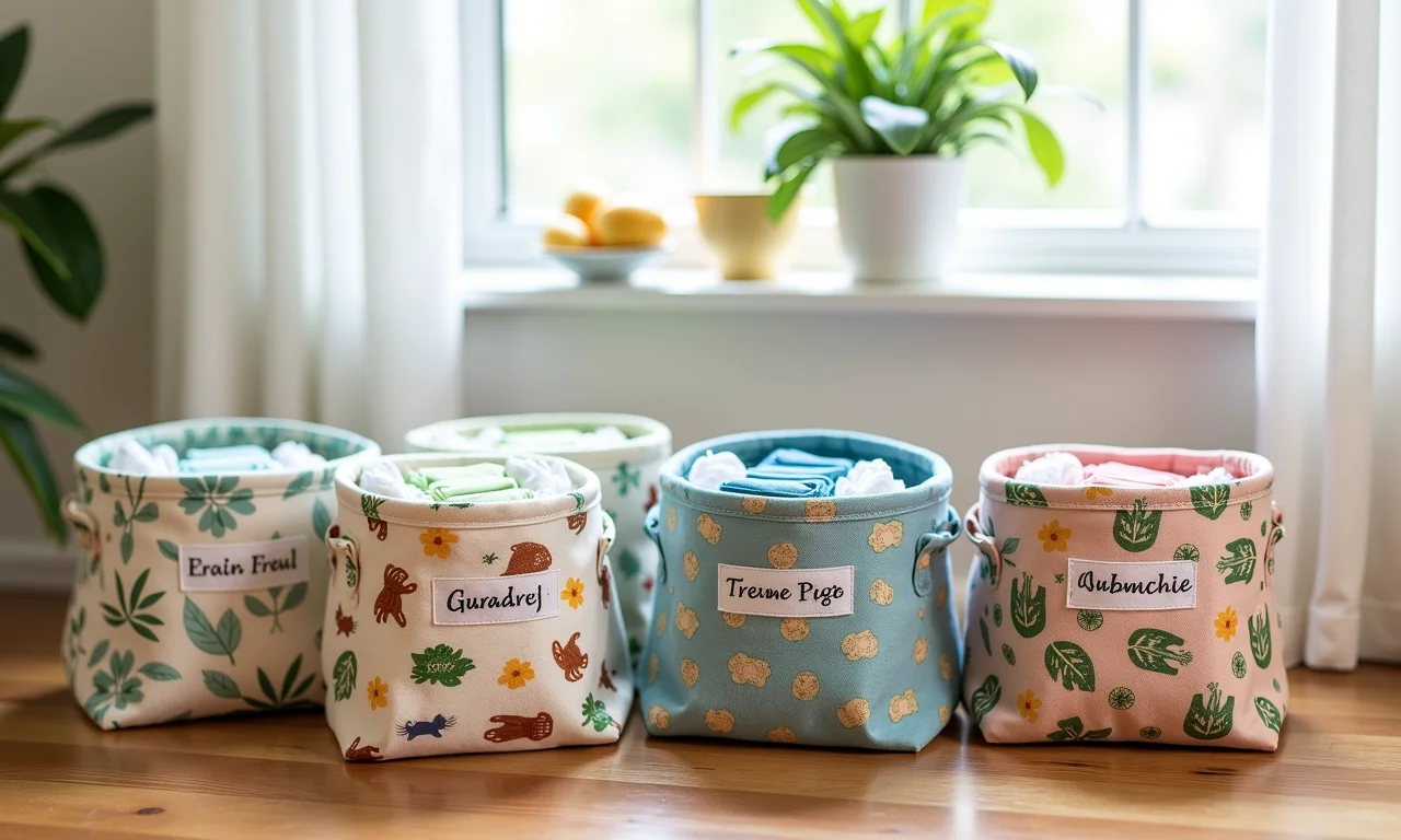 Porta fraldas de tecido personalizados com diferentes designs.