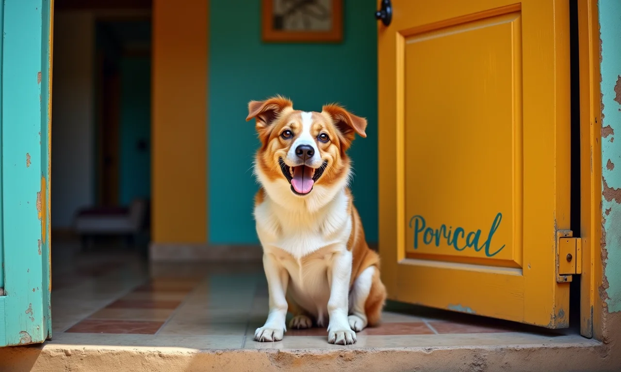 Portinha de cachorro finalizada, pintada e personalizada com nome do cachorro.