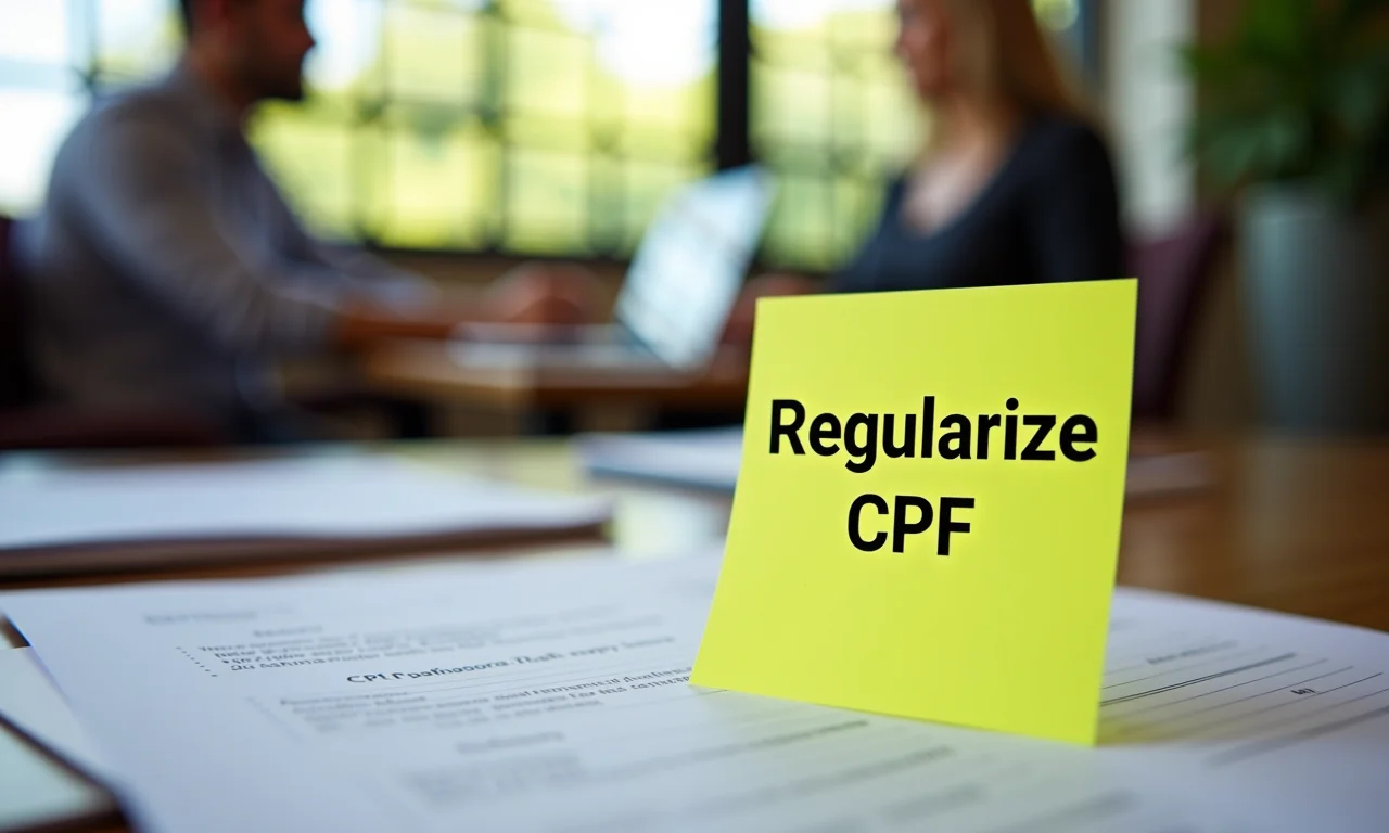 Post-it com lembrete 'Regularizar CPF' na mesa.