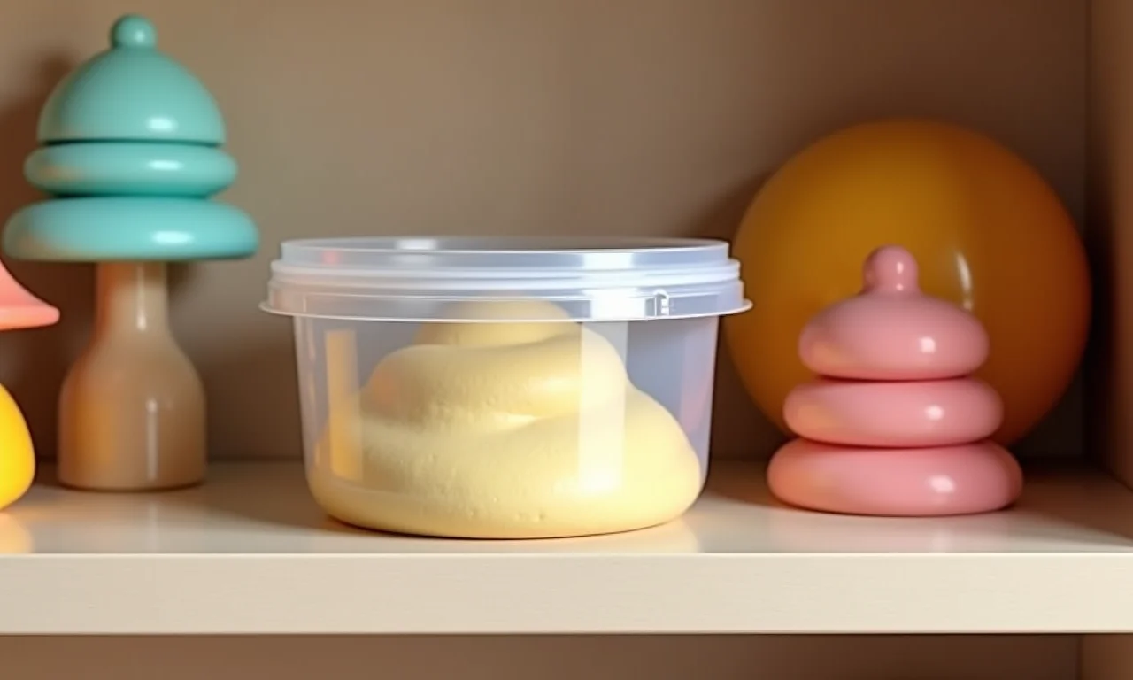 Pote hermético com massinha de modelar conservada.