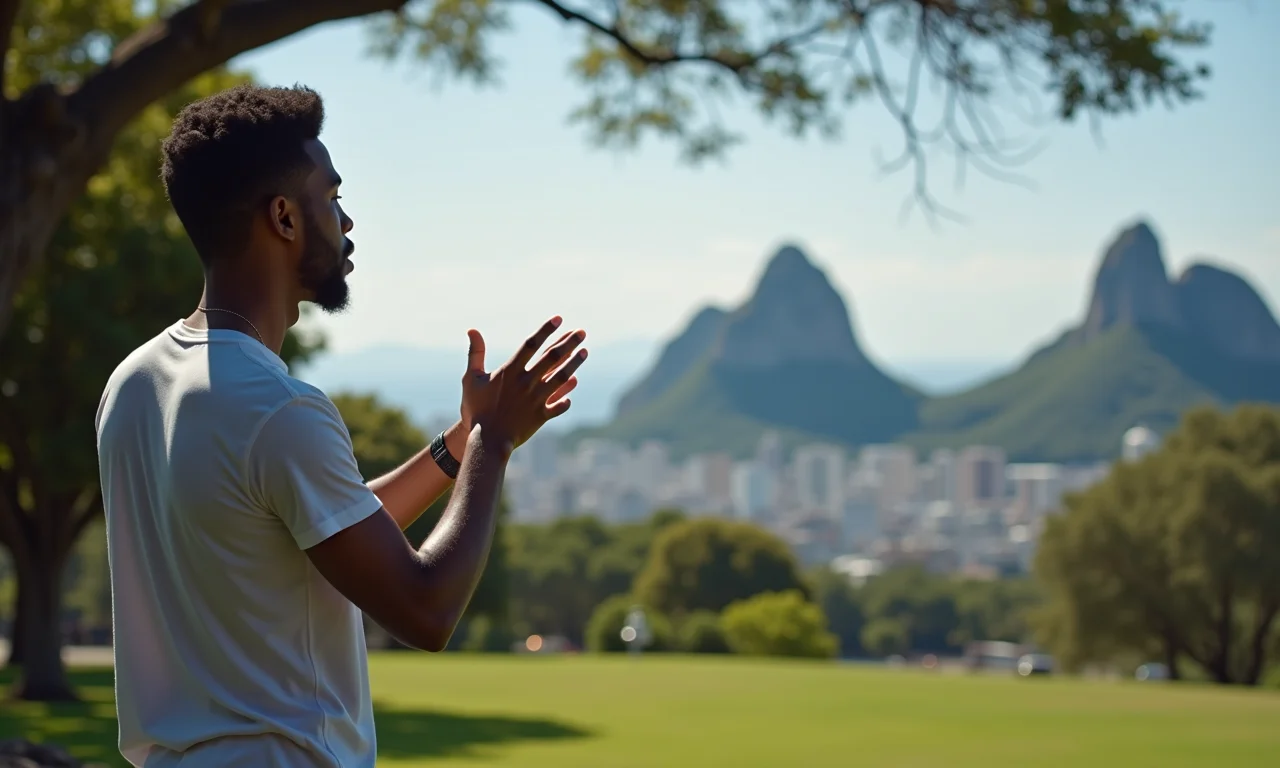Praticando discurso ao ar livre no Rio de Janeiro.