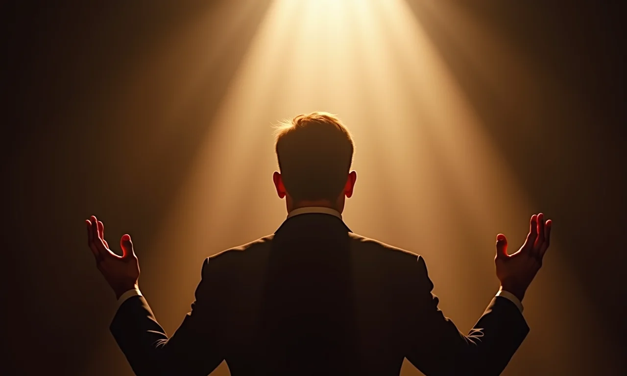 Pregador com as mãos levantadas sentindo a unção do Espírito Santo.