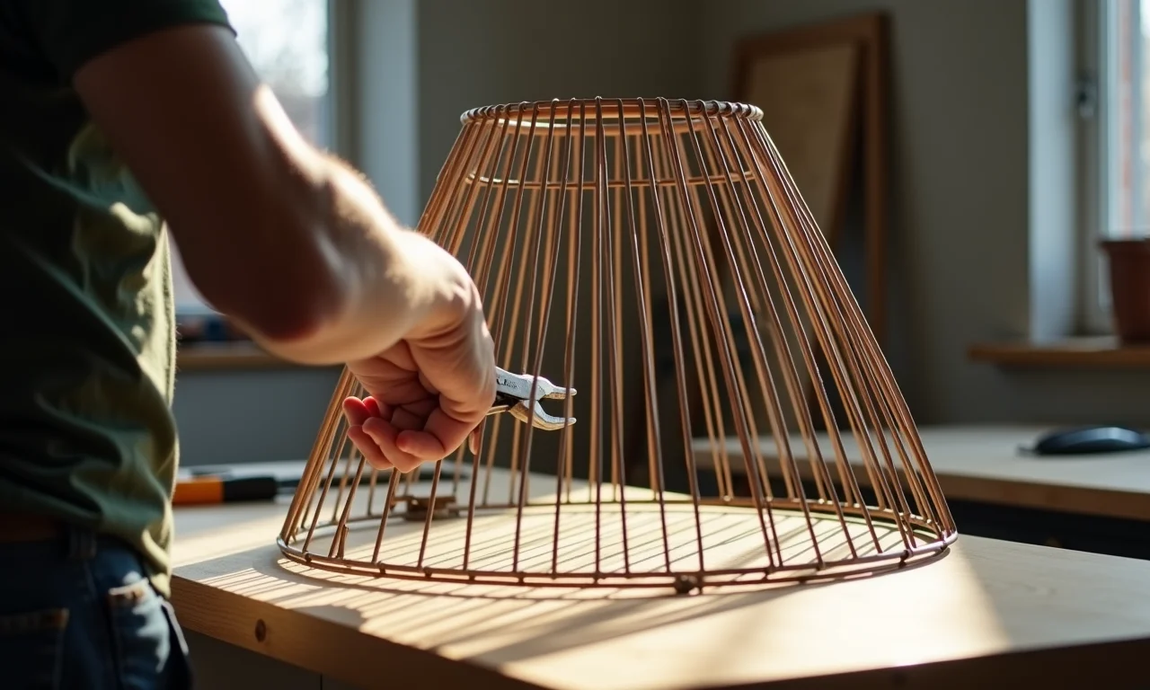 Preparando a estrutura de arame da cúpula do abajur.