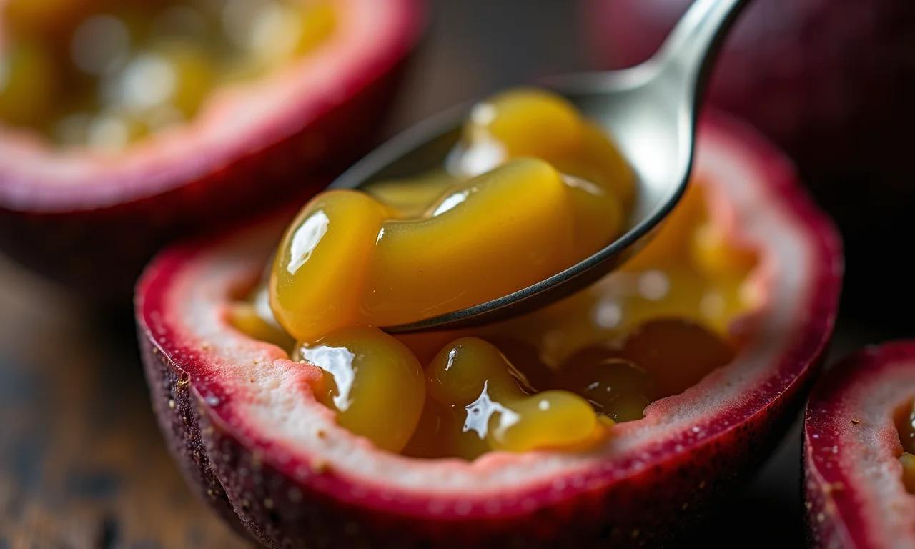 Preparando a polpa do maracujá.