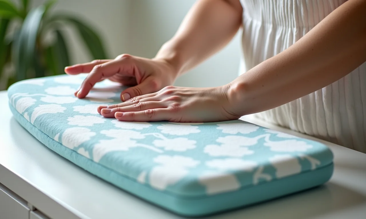 Preparando espuma e tecido para acolchoar tábua de passar.
