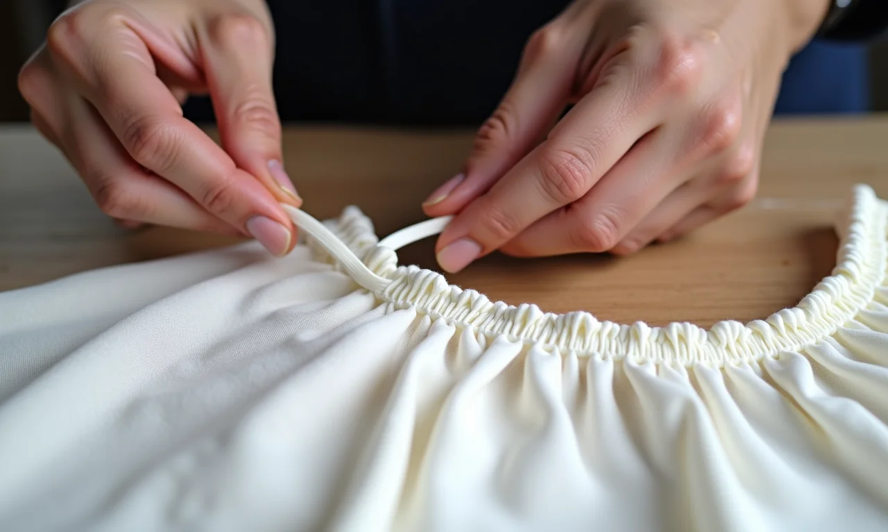 Preparando o decote da blusa ciganinha para o elástico.