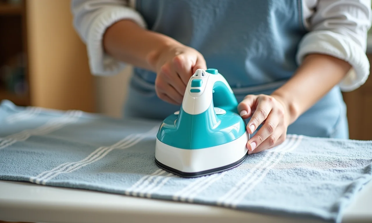 Preparando o pano de prato para receber a barrinha de crochê.