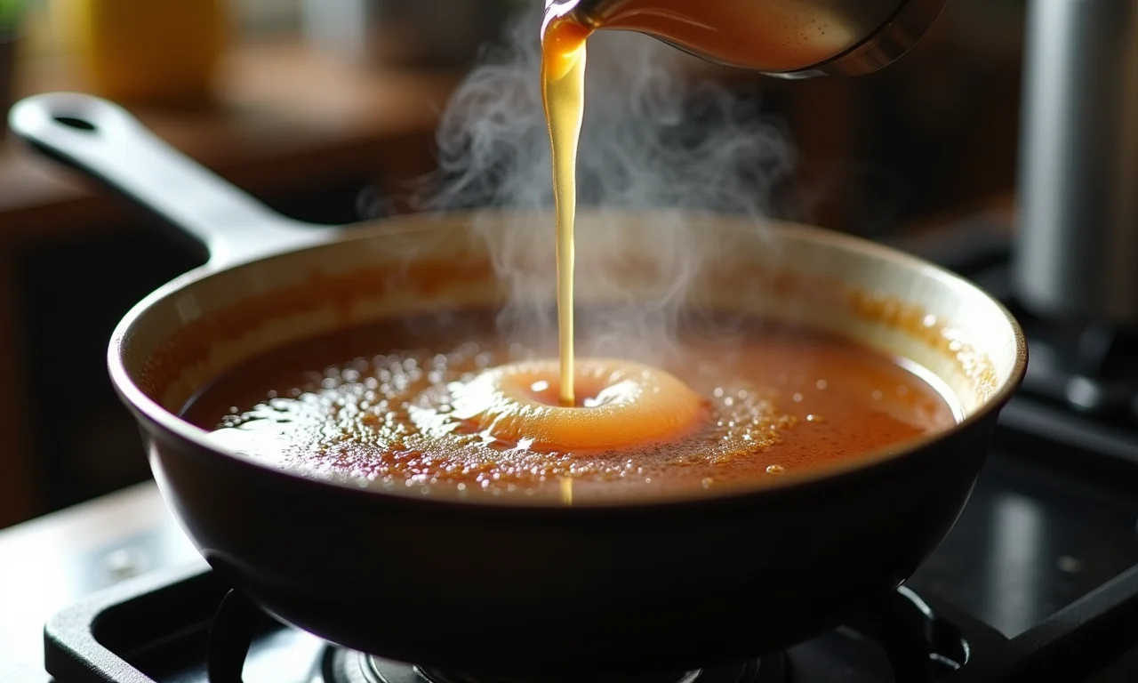 Preparo da calda de café, para umedecer o Biscoito Joconde na Torta Ópera.